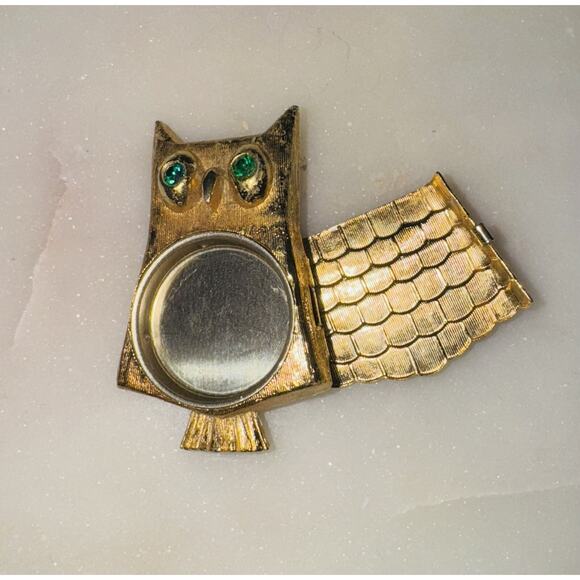 Vintage Avon Owl Solid Perfume Brooch Pin Hinged Locket 2" 1960s Gold Tone - Picture 1 of 5